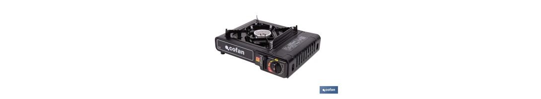 Hornillo de gas portátil | Material: acero | Encendido piezoeléctrico | Boquilla universal | Ideal para camping, excursiones y 