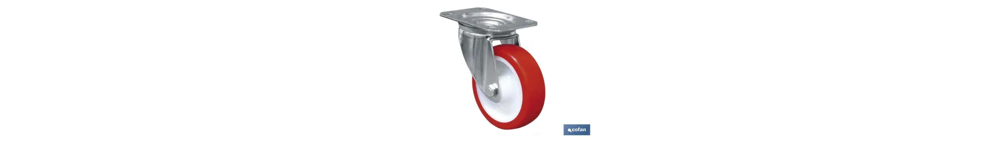 Rueda de poliuretano y placa giratoria | Con cojinete liso | Para pesos de hasta 150 kg y diámetros de 80, 100 y 125 mm