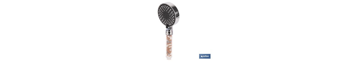 Mango de ducha iónico con esferas minerales de colores | 5 funciones | Material: ABS cromado + PC