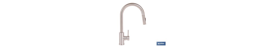 Grifo de cocina extensible giratorio 360° | Material: acero inoxidable 304 | Rociador con 2 funciones | Cartucho cerámico de Ø3