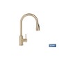 Grifo de cocina extensible dorado con 3 funciones y giro 360° | Material: acero inoxidable | Acabado cepillado | Cartucho cerám