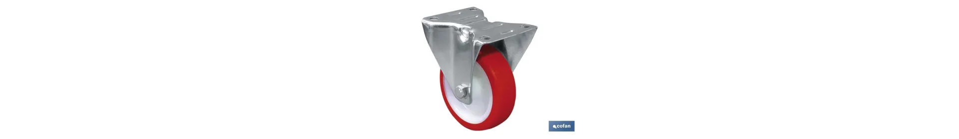 Rueda de poliuretano fija | Con cojinete liso | Para pesos de hasta 150 kg y diámetros de 80, 100 y 125 mm