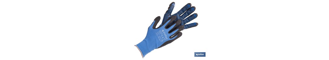 Guantes impregnados de nitrilo con puntos azules | EN 388-4121X | Alta destreza y comodidad | Disponibles desde la talla 6 hast