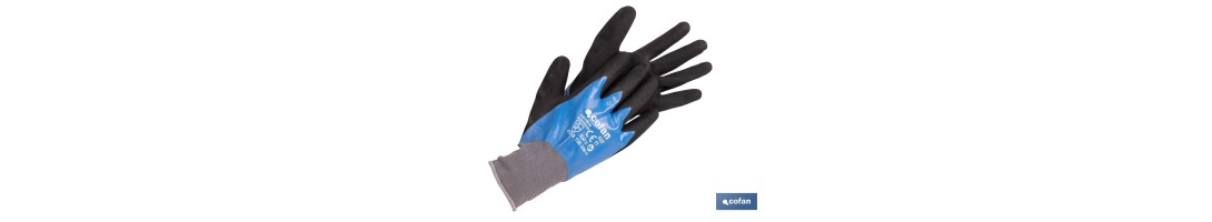 Guantes impregnados de nitrilo sandy de doble capa | Color: azul | Máximo agarre en seco, húmedo y aceitoso | EN 388-2131X | Di