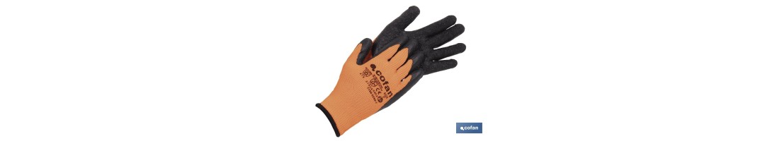 Guantes de protección naranja flúor con látex térmico | Protección mecánica y aislamiento térmico | EN 388 – EN 511 | Disponibl