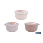 Set de 3 recipientes redondos con tapa | Capacidad: 100 ml, 250 ml, 500 ml | Material: PP + TPE | Colores aleatorios gris, marr