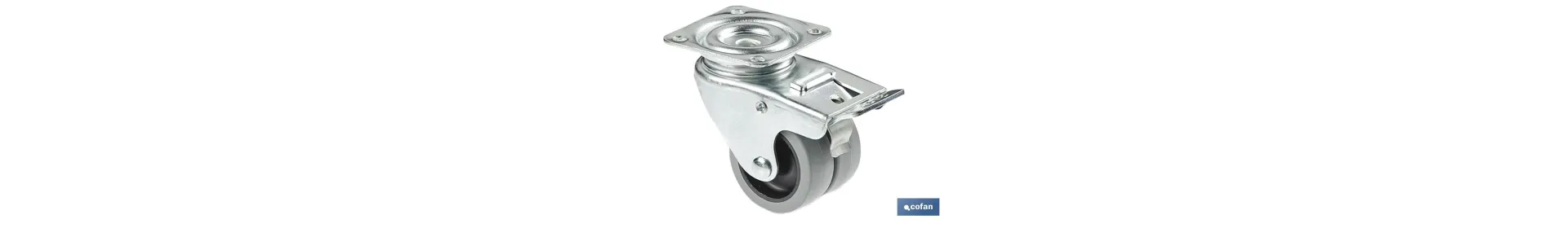 Rueda doble de polipropileno con placa de 60 mm | Diámetro de 50 mm con freno | Para pesos de hasta 70 kg