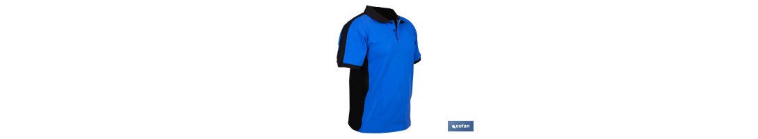 Polo de trabajo modelo Freyja en azul y negro | Cómodo y transpirable con cierre de 3 botones | Materiales: 95 % algodón y 5 % 