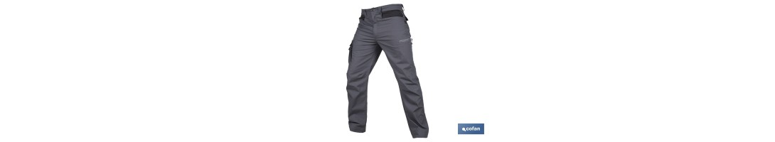 Pantalón de trabajo modelo Loki en gris | Elástico, ligero con múltiples bolsillos | Materiales: 65 % poliéster, 32 % algodón |