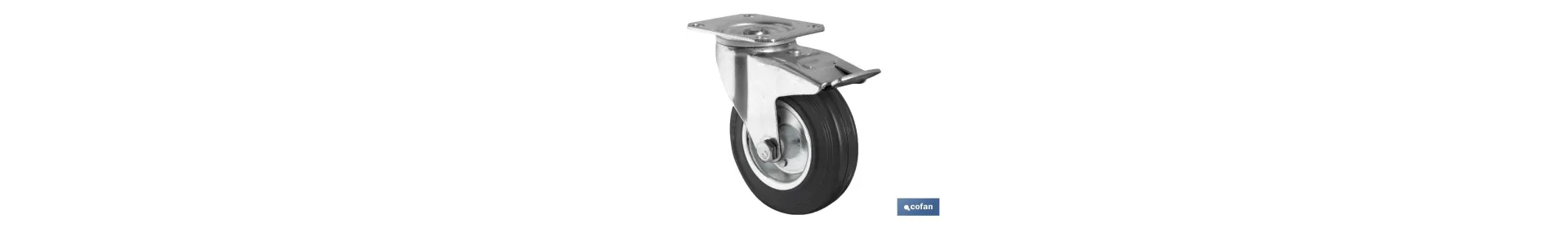 Rueda de goma y metal con placa giratoria y freno | Con diámetros desde 80 mm hasta 125 mm | Para pesos desde 80 kg hasta 150 k