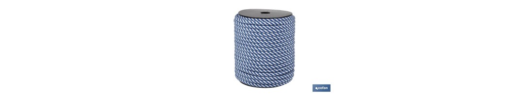 Cuerda Trenzada Helicoidal Blanco/Azul (100% polipropileno)