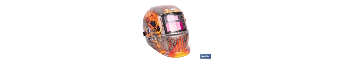 Casco de soldadura automático Fire Skull | Solar, oscurecimiento automático DIN 9-13 | Adecuado para soldadura tipo ARC, MIG, M