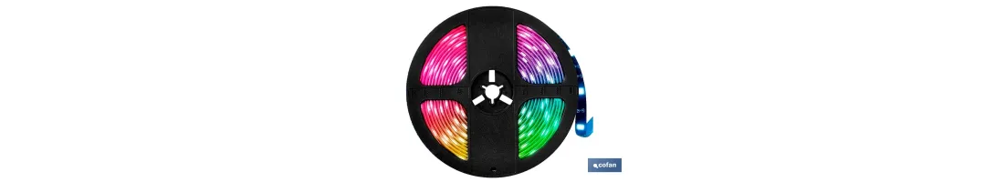 Tira de luz LED con mando a distancia | Iluminación LED RGB 12 V, IP65 con controlador y adaptador | Longitud: 3 metros