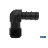Conector en forma de Codo con Rosca Macho 1/2  o 3/4\\\"\\\" color Negro | Accesorio de riego imprescindible para cualquier ins