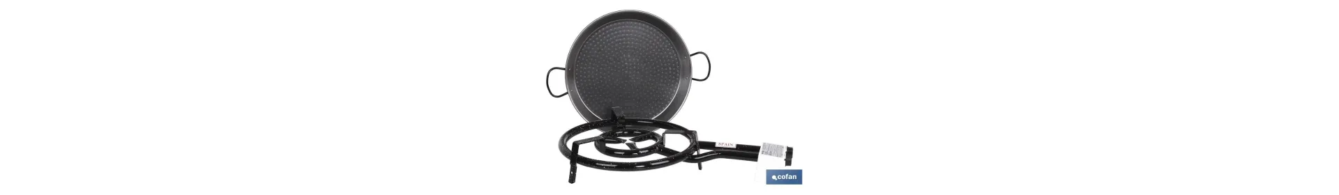 Kit paellera: paellera de acero pulido de 2 asas + quemador de gas con 2 fuegos individuales