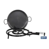 Kit paellera: paellera de acero pulido de 2 asas + quemador de gas con 2 fuegos individuales