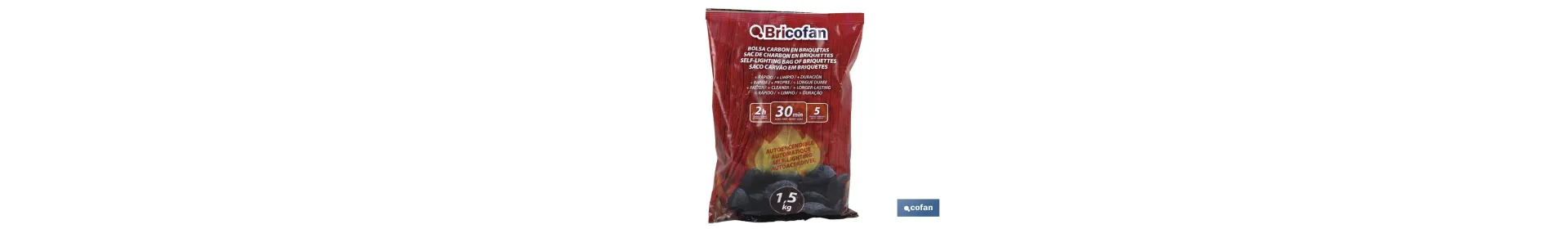Bolsa de carbón en Briquetas | Autoencendibles | Peso 1,5 kg