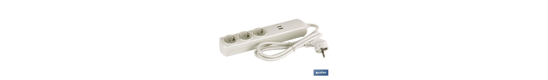 Base múltiple de 3 tomas | Incluye 2 puertos USB | Cable de 1,5 metros de longitud
