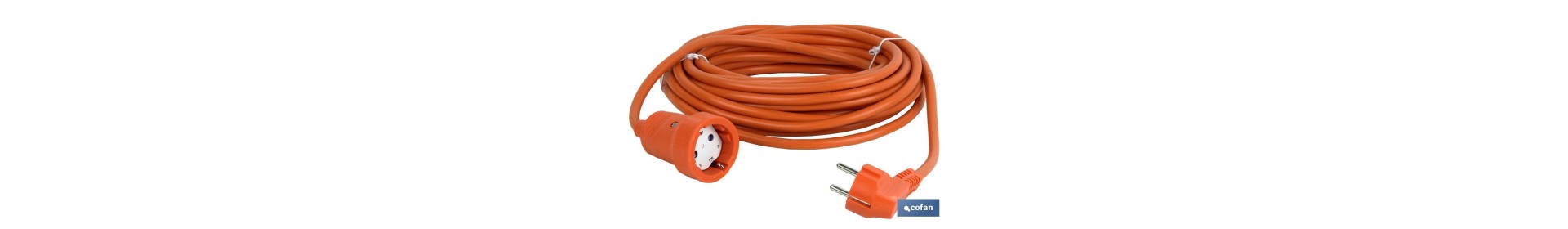 Prolongador de cable bipolar IP 44 | Con toma de tierra lateral | Cable de 10 y 25 metros color naranja