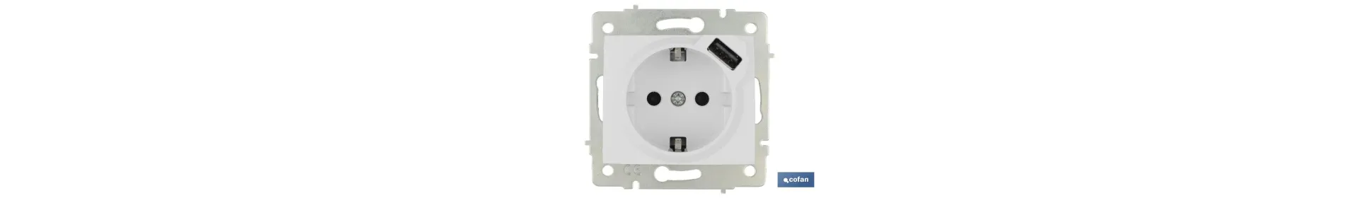 Base de enchufe bipolar | Modelo Pacific | 2 P + T con obturador | Incluye una entrada de puerto USB