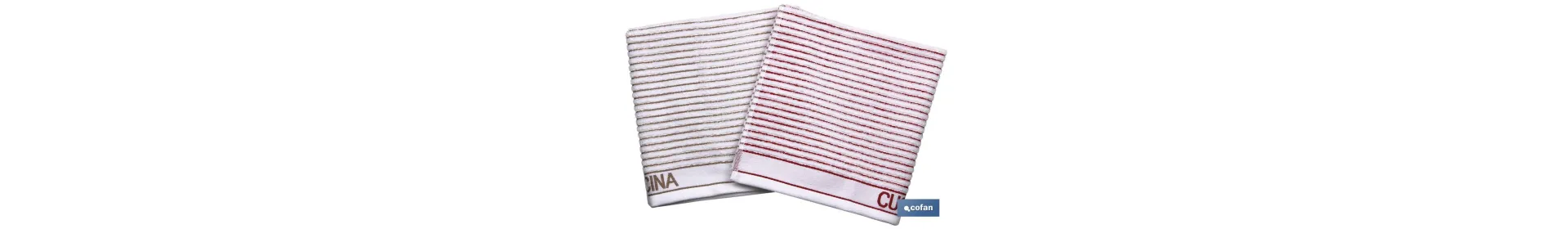 Pack de 2 paños de cocina | Medida 50 x 50 cm | Color Blanco con rayas | Modelo Syrah