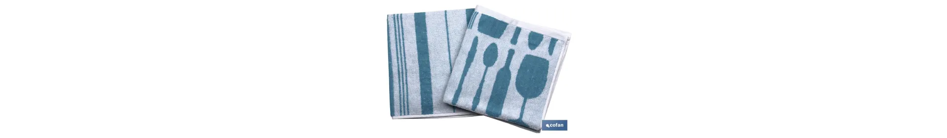 Pack de 2 paños de cocina | Medida 50 x 50 cm | Color azul con estampado | Modelo Malbec