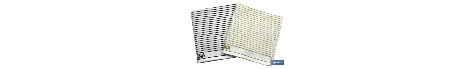 Pack de 2 paños de cocina | Medida 50 x 50 cm | Color Blanco con rayas | Modelo Verdejo