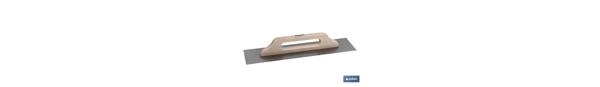 Llana extra larga para microcemento | Medidas: 500 x 120 x 0,4 mm | Fabricada en acero inoxidable | Mango de madera