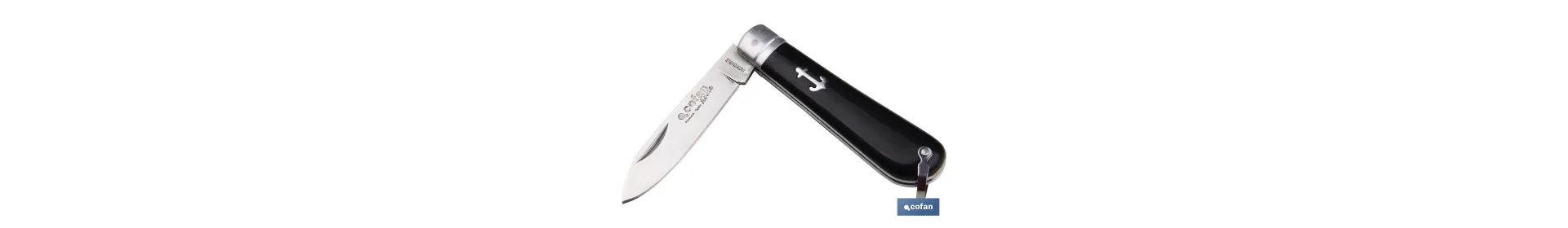Navaja marinera | Medida de 8 cm de hoja | Punta de espada | Hoja de Acero Inox | Mango de Polioximetileno | Color Negro