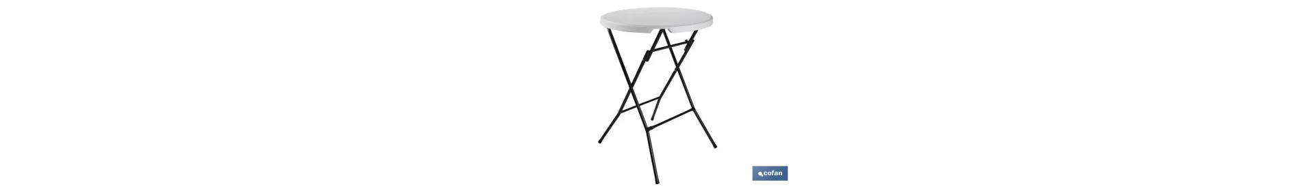 Mesa alta plegable redonda de color blanco | Adecuada para interior y exterior | Medidas: Ø 80 x 110 cm