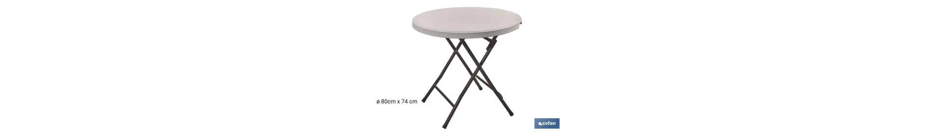 Mesa plegable redonda de color blanco | Peso máximo: 120 kg | Adecuada para 6 personas | Medidas abierta: Ø88 x 74 cm