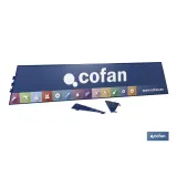 Cartela con logo Cofan expositor rincón