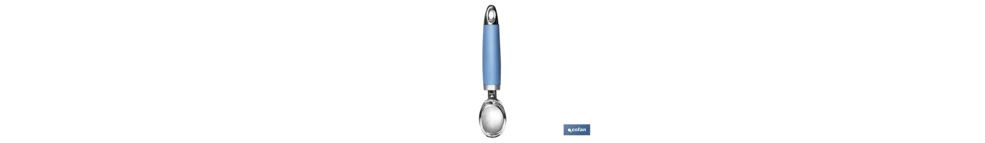 Cuchara de Helado Modelo Sena | Fabricado en Acero Inox con Mango ABS | Color Azul | Medida 18 cm