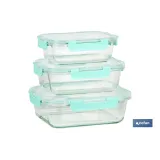 Set de 3 Fiambreras Rectangulares de Borosilicato | Modelo Agatha | Capacidad 640-1040-1520 ml