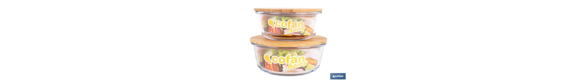 Set de 2 Fiambreras Redondas de Borosilicato | Modelo Bambú | Tapa de Bambú | Capacidad 620-950 ml