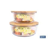 Set de 2 Fiambreras Redondas de Borosilicato | Modelo Bambú | Tapa de Bambú | Capacidad 620-950 ml