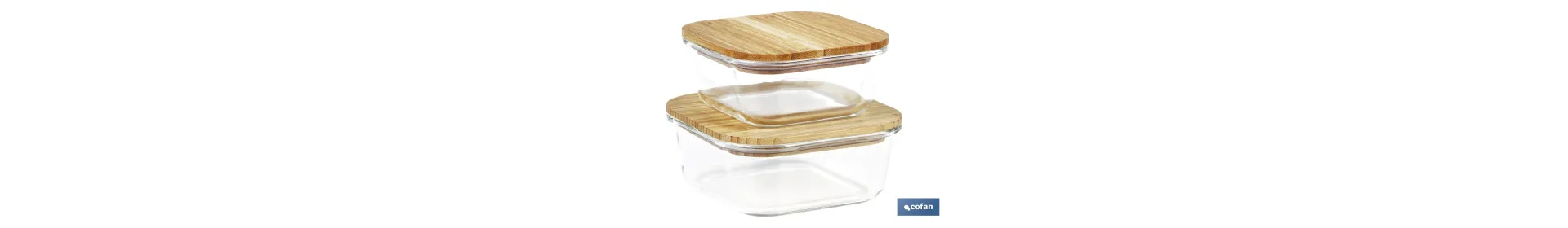 Set de 2 Fiambreras Cuadradas de Borosilicato | Modelo Bambú | Tapa de Bambú | Capacidad 520-800 ml