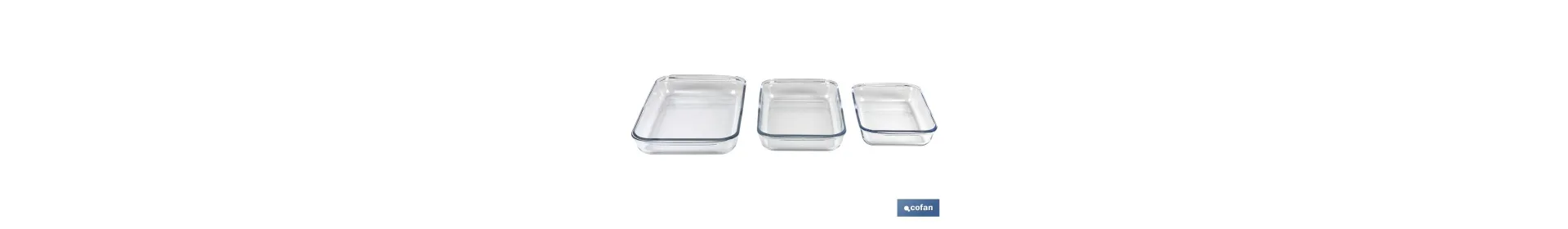Set de 3 fuentes rectangulares de borosilicato Modelo Baritina I Capacidad: 1600 ml - 2200 ml - 3000 ml