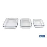 Set de 3 fuentes rectangulares de borosilicato Modelo Baritina I Capacidad: 1600 ml - 2200 ml - 3000 ml