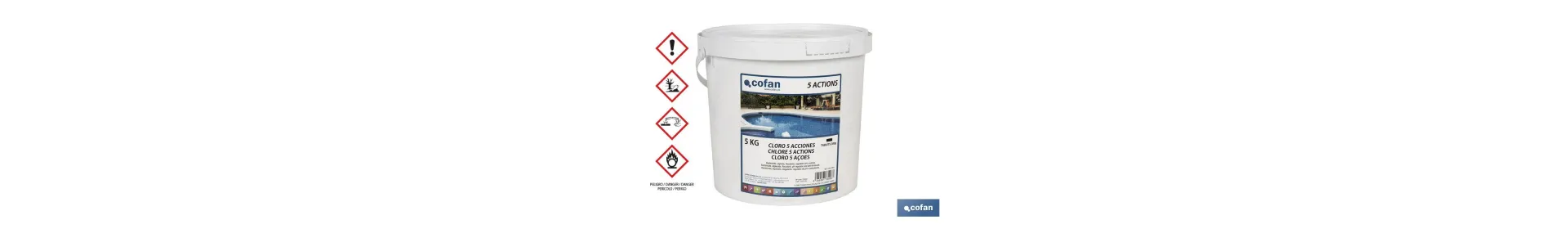 Cloro 5 Acciones para piscinas | Tabletas de 200 gramos | Envases de 5 kilos