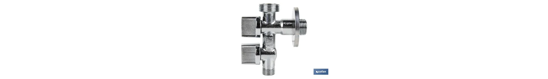 Válvula de Escuadra con Doble Salida | Medidas: 1/2 x 1/2 x 3/8 | Fabricada en Latón CW617N | Rosca de Entrada a Gas