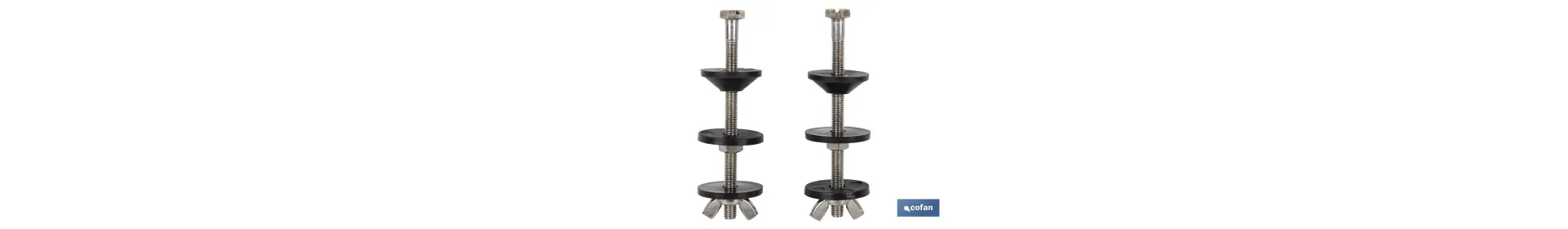 Conjunto de Tornillos | Fijación de Taza o Cisterna | M6 x 90 | Compuesto de 2 tornillos, Arandelas, Juntas y Palomillas