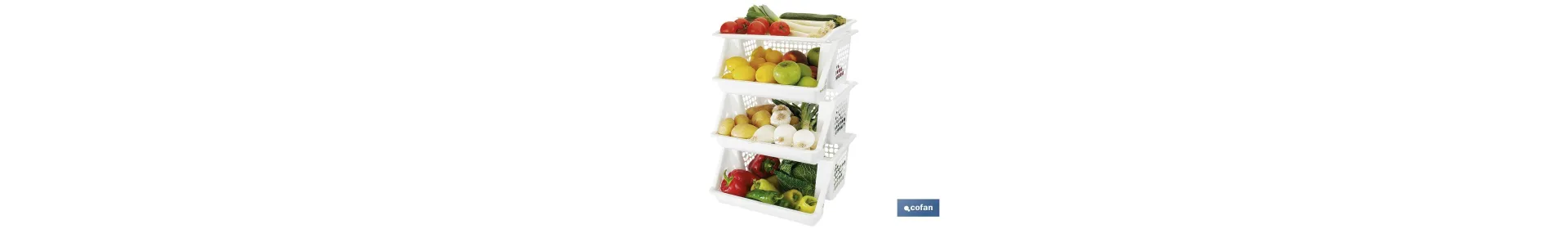 Verdulero con 3 Cestas | En Color Blanco | Medida: 62 x 39 x 32 cm