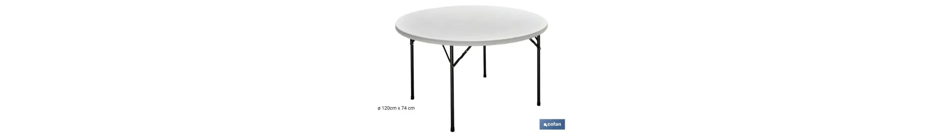 Mesa plegable redonda de color blanco | Peso máximo: 150 kg | Adecuada para 8 personas | Medidas abierta: Ø120 x 74 cm