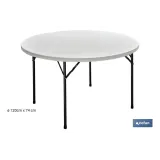 Mesa plegable redonda de color blanco | Peso máximo: 150 kg | Adecuada para 8 personas | Medidas abierta: Ø120 x 74 cm