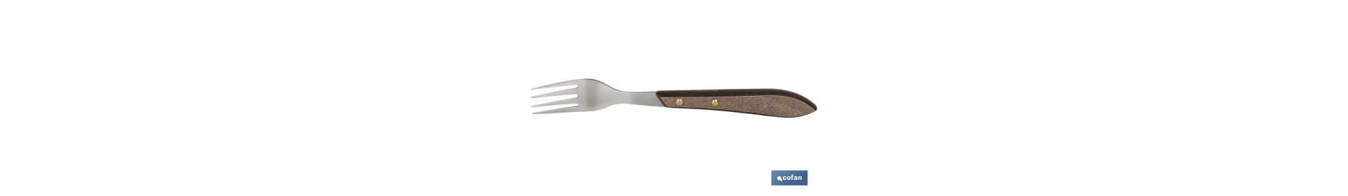Pack de 3 tenedores chuleteros o de mesa | Con 4 púas | Mango con efecto madera de Nogal