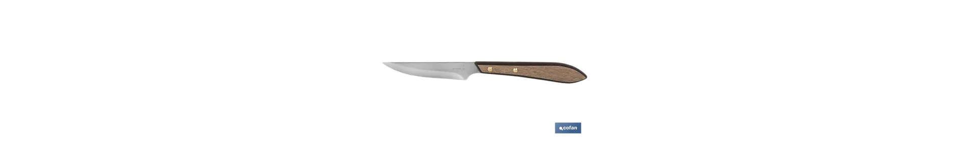 Pack de 3 Cuchillos Chuleteros | Hoja Filo Recto de 10 cm | Mango con efecto madera de Nogal