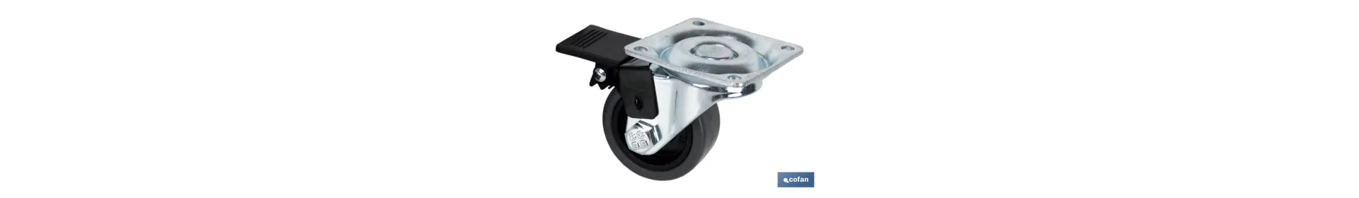 Rueda de goma gris con placa giratoria y freno | Diámetro: 40 mm | Hasta 32 kg de peso