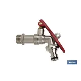 Grifo con maneta y toma para candado | Entrada de 1/2 y salida de 3/4 | Adecuado para manguera | PN: 25 bar