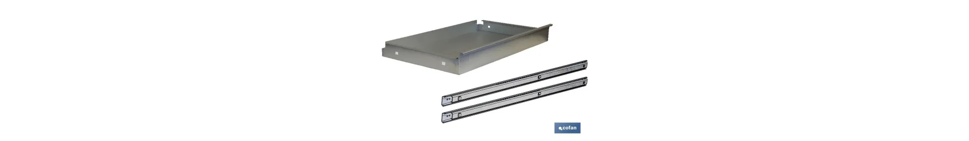 Cajón de acero galvanizado | Adecuado para bancos de trabajo | Incluye guías telescópicas | Medidas: 11 x 107,5 x 59 cm